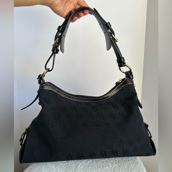 Dooney & Bourke Signature Fabric Canvas w/ Leather Trim Hobo Bag, Black, EUC - Picture 3 of 11